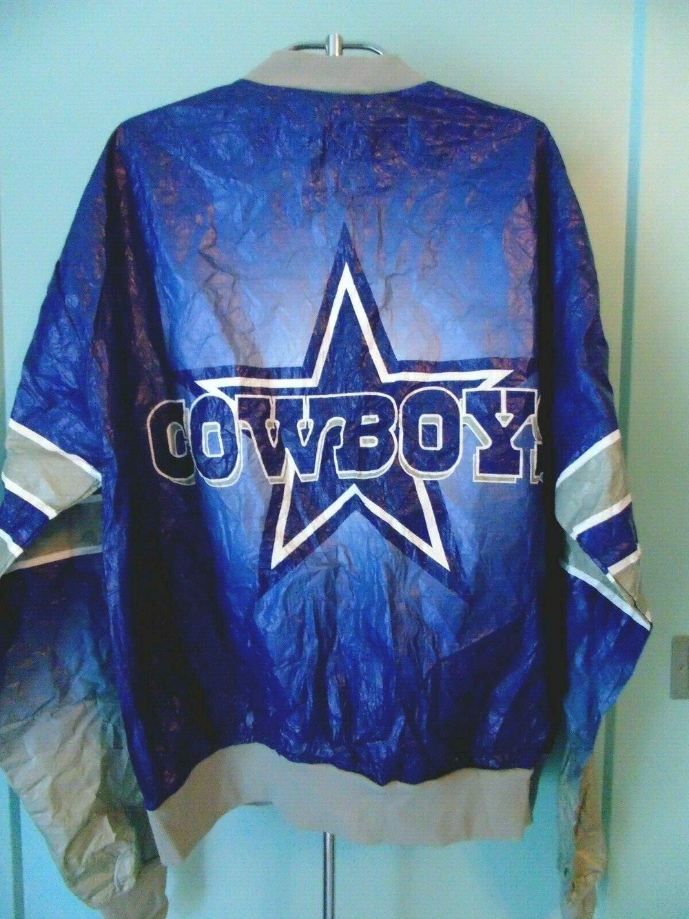 Retro Tyvek PAPER Football Jacket Dallas Cowboys Blue Bomber Windbreaker XL
